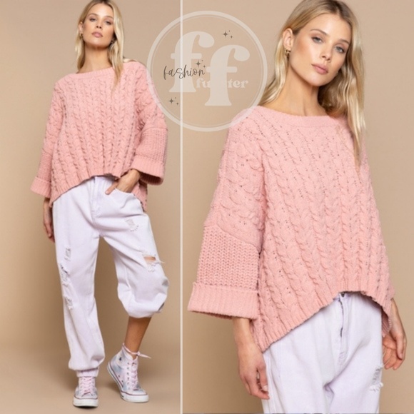 POL Comfy Oversized Soft Pink Chenille Cable Knit Pullover Sweater Top - Picture 2 of 3